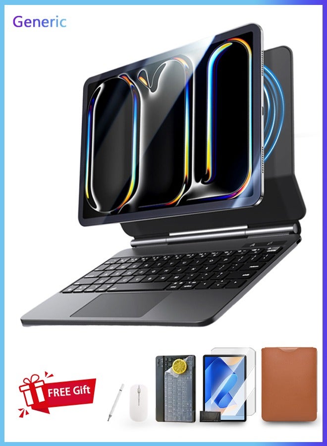 Keyboard for iPad air 13 inch M3 2025 ipad air M2 2024 ipad pro 12.9 inch(3th 4th 5th 6th generation)2018-2022 , Keyboard Case with Mouse Set - Anti-Fall Leather, Shockproof Triangle Bracket, Built-In Pen Slot, Flip-Top Smart Wake-Up. Free AED 89 Kit Includes 2-in-1 Screen Protector, Desert Dust Defender, Writing Pen, Leather Case - Compatible with (Black) - Image 1