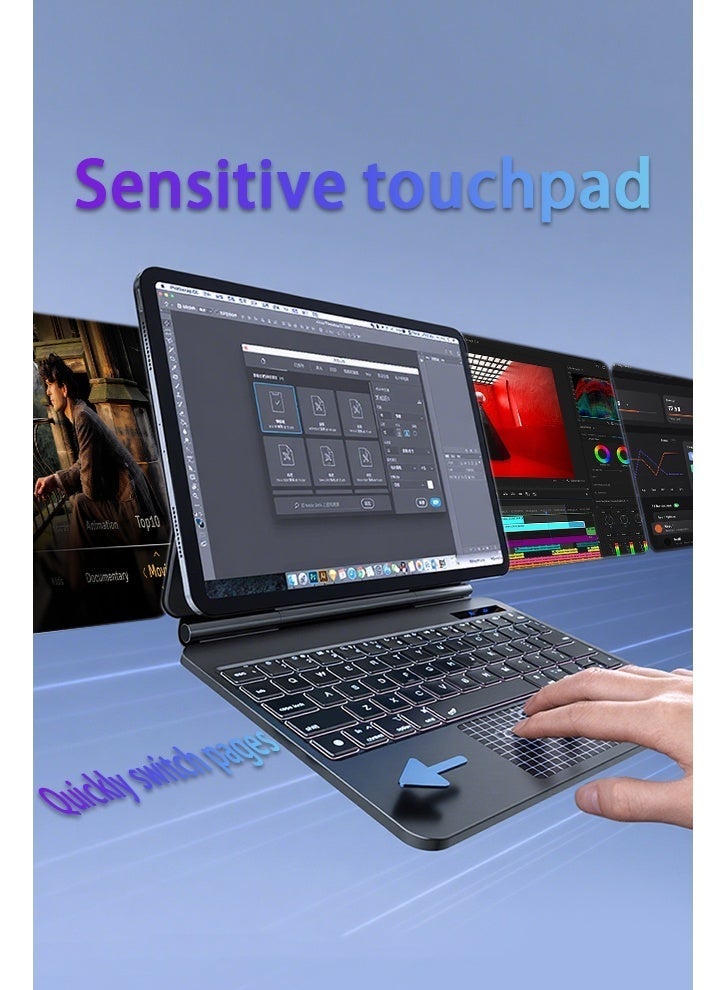 Yaqeen Keyboard for iPad air 13 inch M3 2025 ipad air M2 2024 ipad pro 12.9 inch(3th 4th 5th 6th generation)2018-2022 , Keyboard Case with Mouse Set - Anti-Fall Leather, Shockproof Triangle Bracket, Built-In Pen Slot, Flip-Top Smart Wake-Up. (Black) - Image 3