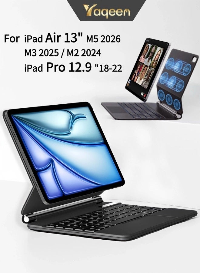 Ipad Magic Keyboard For Ipad Pro 13 Inch (M5) & Ipad air 13 inch M3 2025 Ipad air M2 2024 Ipad pro 12.9 inch(3th 4th 5th 6th generation)2018-2022 , Keyboard Case - Flip-Top Smart Wake-Up-Black