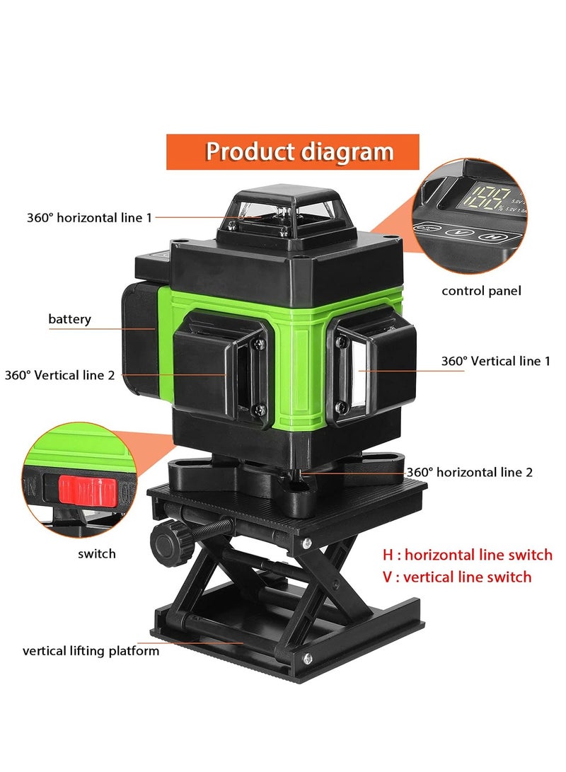 Multifunctional 4D 16 Lines Level 3° Self-leveling Machine USB Rechargeable Lithium Battery Leveling Tool with Vertical Horizontal Tilt Lines - Image 3
