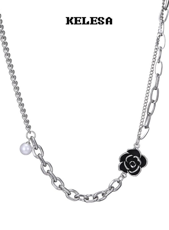 Kelesa Exclusive Fashion Design Pendant Necklace Black Flower Shape - Image 1