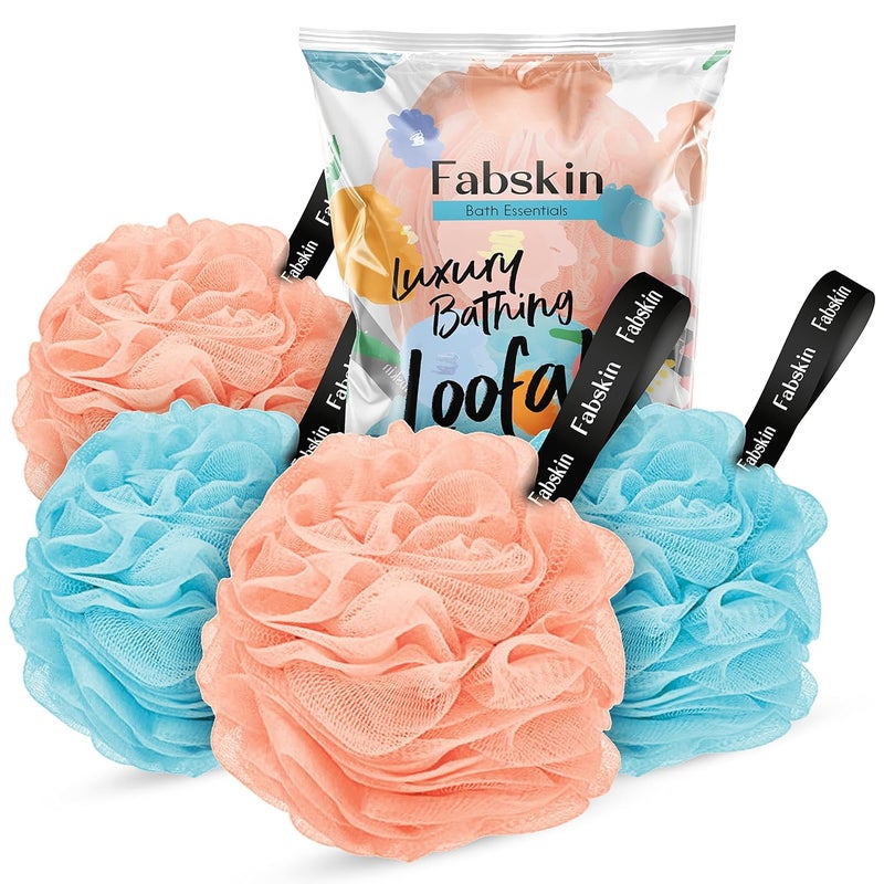 Fabskin Luxury Bathing Loofah For Men And Women | Pack Of 4 | Peach & Blue | Foaming Loofah For Bathing | Bath Scrub Sponge | Made In India - Image 1