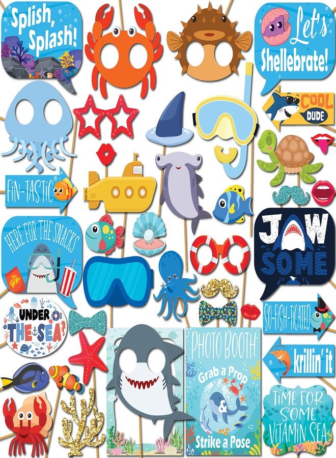 Outside The Booth Under The Sea Photo Booth Props - 41-pc Photobooth Kit with 8 x 10-Inch Sign, 60 Adhesive Pads, 45 Sticks - Under The Sea Decorations - Under The Sea Party Decorations - Image 1