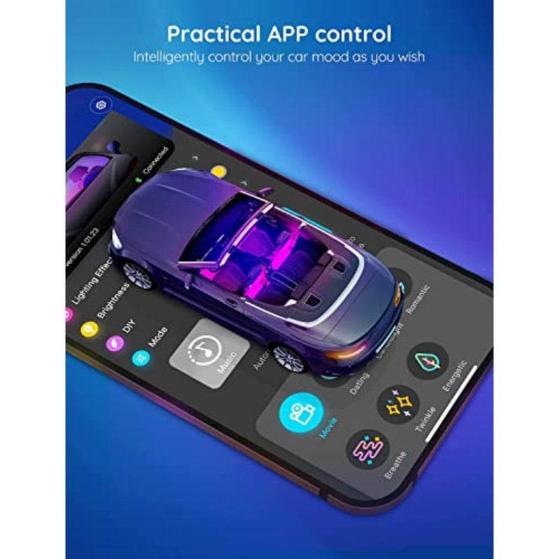 Car LED Lights, Smart Car Interior Lights with App Control, RGB Lights with DIY Mode and Music Mode, 2 Lines Design LED Lights for Cars with Car Charger, 12V - Image 4