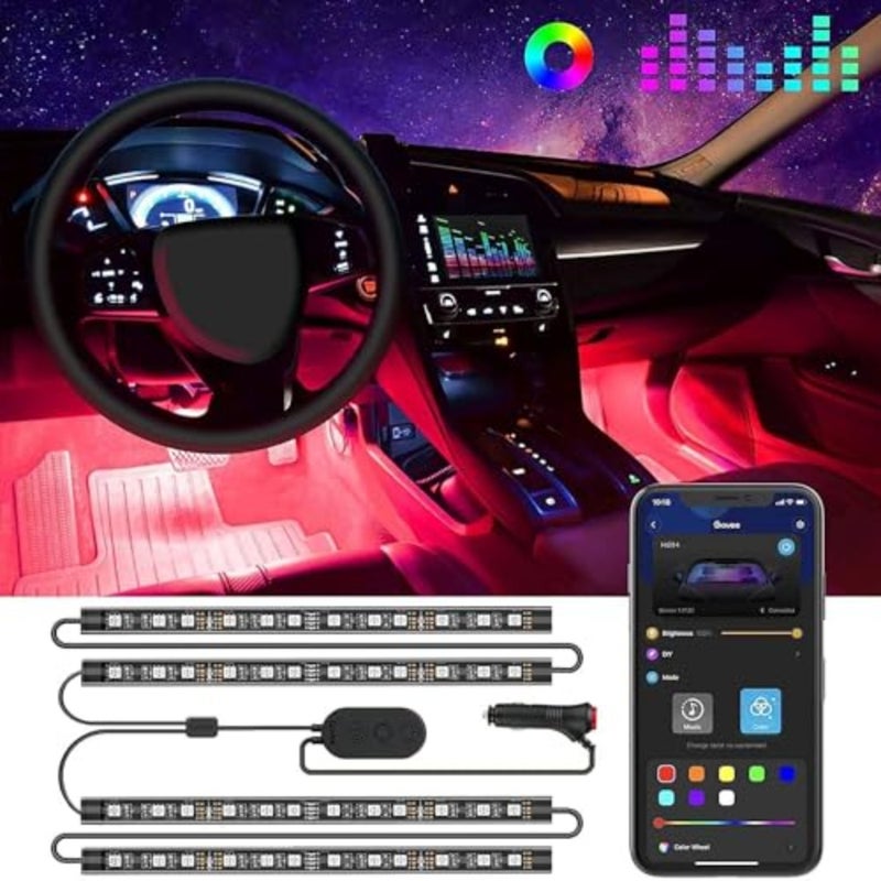 Car LED Lights, Smart Car Interior Lights with App Control, RGB Lights with DIY Mode and Music Mode, 2 Lines Design LED Lights for Cars with Car Charger, 12V - Image 1