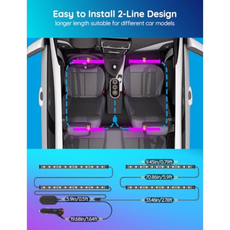 Car LED Lights, Smart Car Interior Lights with App Control, RGB Lights with DIY Mode and Music Mode, 2 Lines Design LED Lights for Cars with Car Charger, 12V - Image 5