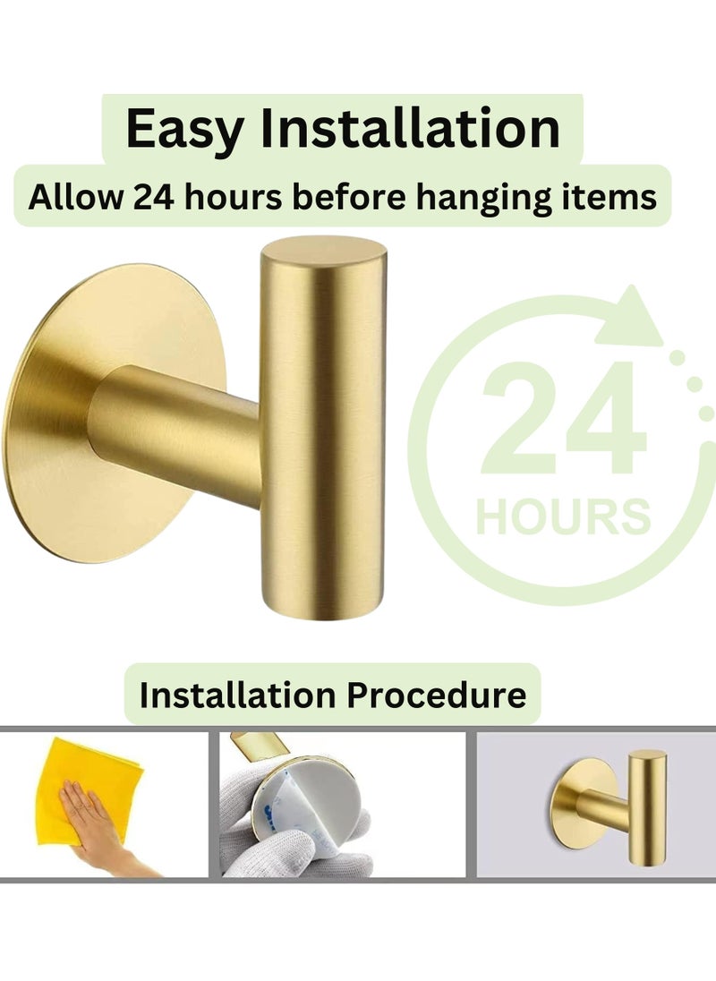 Zence Design - (2 Pack) Gold Adhesive Wall Hooks, Heavy Duty Adhesive Towel Hooks for Bathroom, Kitchen, and Door in Gold - Image 1