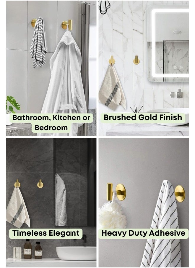 Zence Design - (2 Pack) Gold Adhesive Wall Hooks, Heavy Duty Adhesive Towel Hooks for Bathroom, Kitchen, and Door in Gold - Image 1