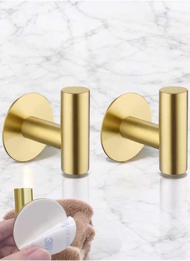 Zence Design - (2 Pack) Gold Adhesive Wall Hooks, Heavy Duty Adhesive Towel Hooks for Bathroom, Kitchen, and Door in Gold - Image 1