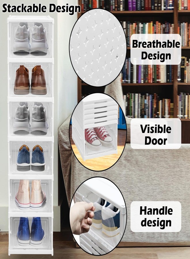 Socpuro Foldable Shoe Storage Box, No Assembly 6 Tiers Shoe Organizer with Clear Door, Stackable Shoe Sneaker Standing Rack for Entryway Living Room Bedroom - Image 3