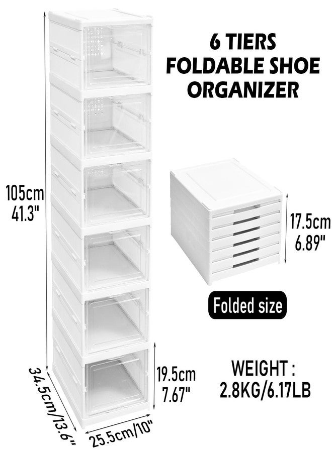 Socpuro Foldable Shoe Storage Box, No Assembly 6 Tiers Shoe Organizer with Clear Door, Stackable Shoe Sneaker Standing Rack for Entryway Living Room Bedroom - Image 2