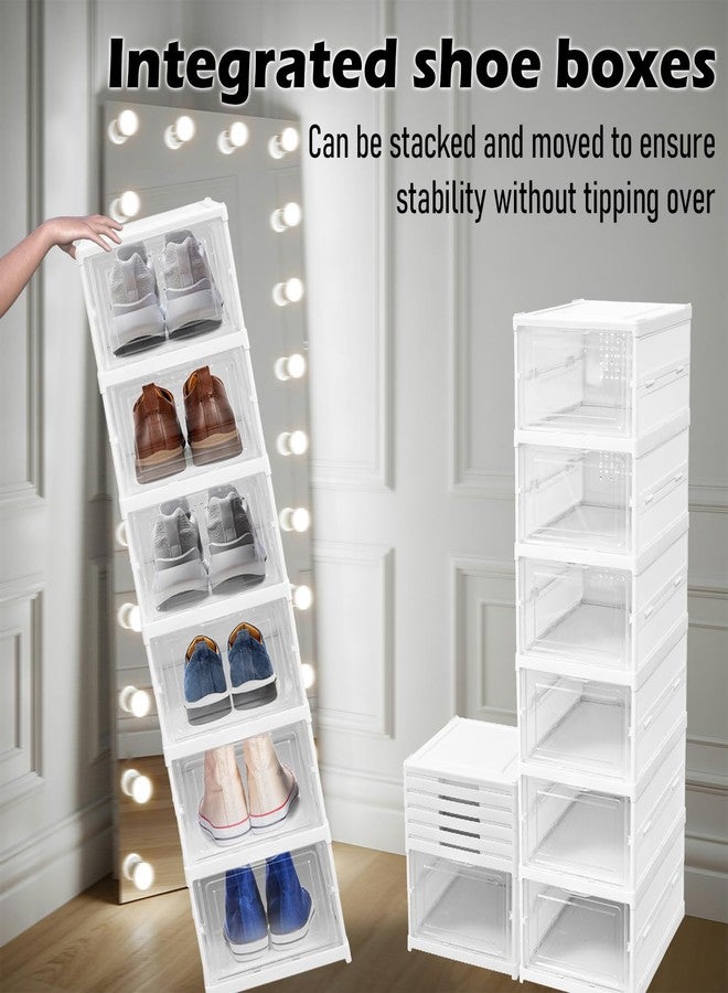 Socpuro Foldable Shoe Storage Box, No Assembly 6 Tiers Shoe Organizer with Clear Door, Stackable Shoe Sneaker Standing Rack for Entryway Living Room Bedroom - Image 4