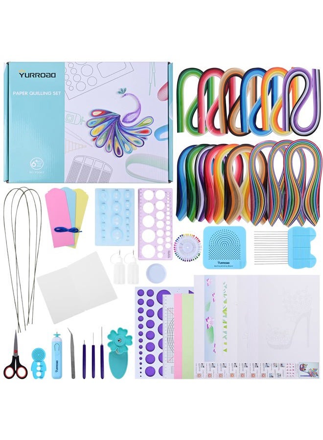 YURROAD Quilling Kit with 1860 Paper Strips 39cm/54cm and Quilling Tools Like Quilling Pen Slotted Tool Paper Rolling Electric Pen Template Board Quilling DIY Tool Grid Guide Paper Design Drawings Scissors - Image 1