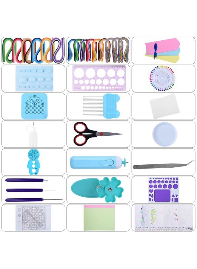 YURROAD Quilling Kit with 1860 Paper Strips 39cm/54cm and Quilling Tools Like Quilling Pen Slotted Tool Paper Rolling Electric Pen Template Board Quilling DIY Tool Grid Guide Paper Design Drawings Scissors - Image 2