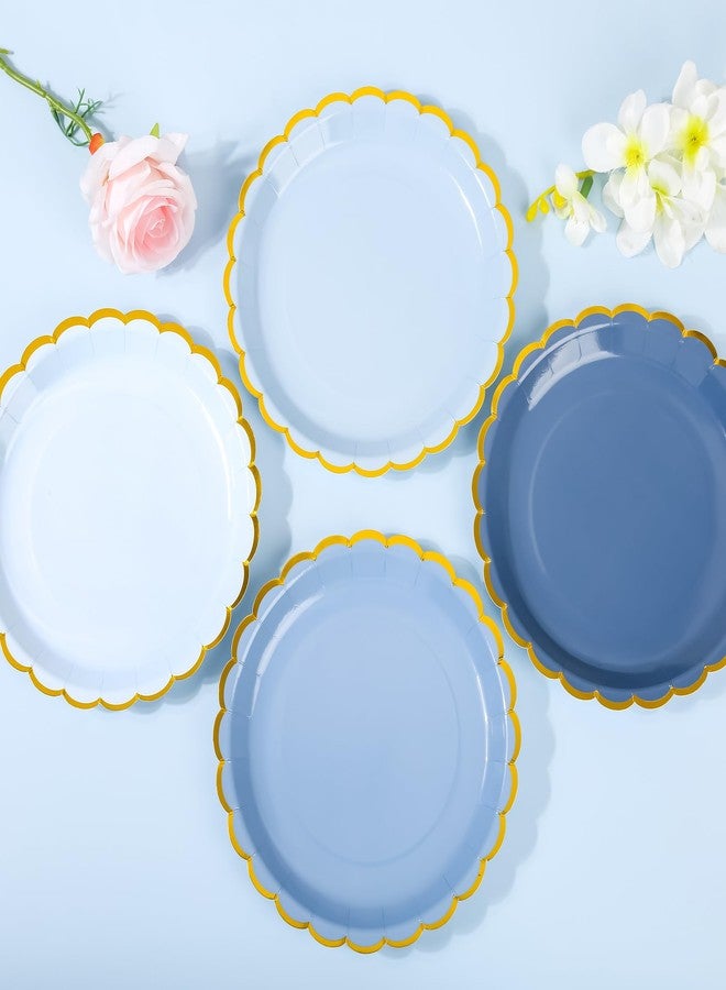 AimFun Dusty Blue Scalloped Party Plates Gold Foil Border Paper Plates Disposable 9inch Gradient Blue Serving Plates for Birthday Baby Shower Party Supplies (24) - Image 3