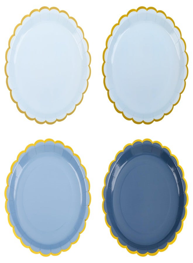 AimFun Dusty Blue Scalloped Party Plates Gold Foil Border Paper Plates Disposable 9inch Gradient Blue Serving Plates for Birthday Baby Shower Party Supplies (24) - Image 1