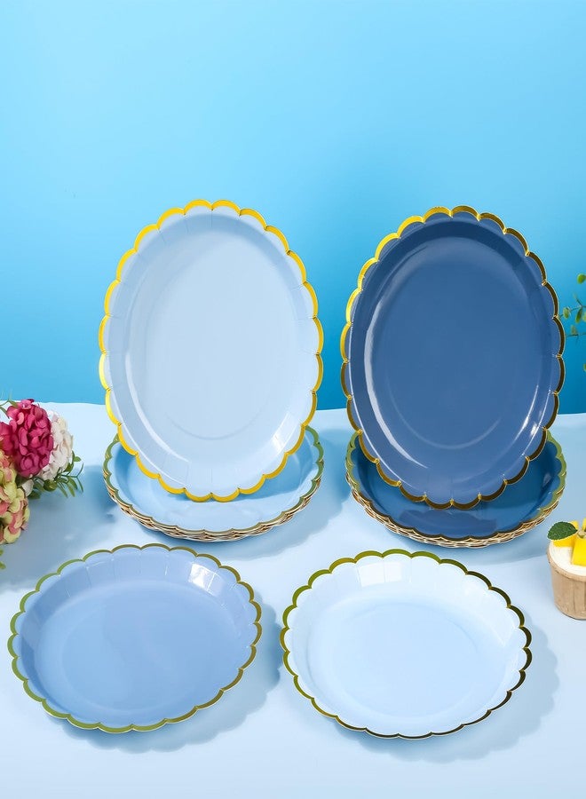 AimFun Dusty Blue Scalloped Party Plates Gold Foil Border Paper Plates Disposable 9inch Gradient Blue Serving Plates for Birthday Baby Shower Party Supplies (24) - Image 5