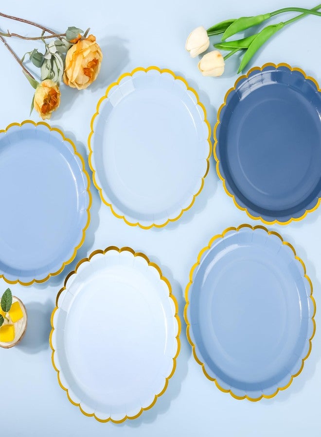 AimFun Dusty Blue Scalloped Party Plates Gold Foil Border Paper Plates Disposable 9inch Gradient Blue Serving Plates for Birthday Baby Shower Party Supplies (24) - Image 4