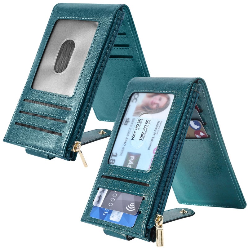 Chelmon Womens Wallet Slim RFID Blocking Bifold Multi Card Case Wallet with Zipper Pocket (Peacock Blue) - Image 2