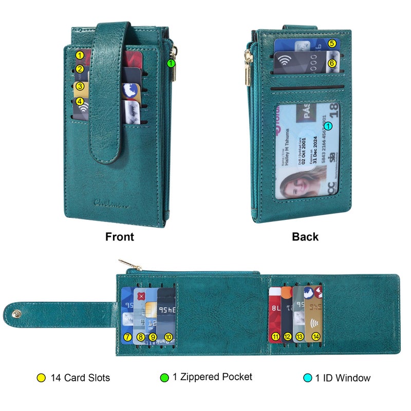 Chelmon Womens Wallet Slim RFID Blocking Bifold Multi Card Case Wallet with Zipper Pocket (Peacock Blue) - Image 4