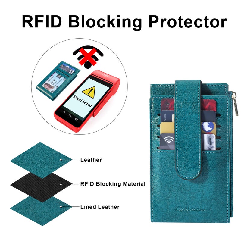 Chelmon Womens Wallet Slim RFID Blocking Bifold Multi Card Case Wallet with Zipper Pocket (Peacock Blue) - Image 3