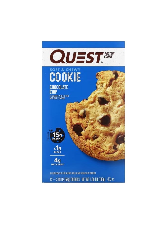 QUEST NUTRITION Protein Cookie Chocolate Chip 12 Pack 2.08 oz 59 g Each  - Image 1