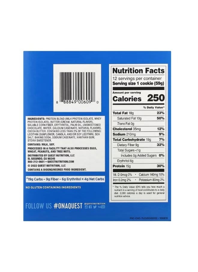 QUEST NUTRITION Protein Cookie Chocolate Chip 12 Pack 2.08 oz 59 g Each  - Image 2