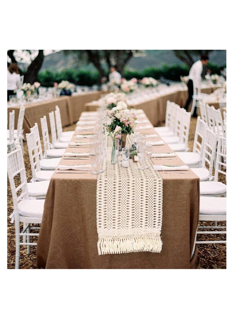 SYOSI Lace Tablecloths, 12 x 108 Inch Cotton Thread Tassel Wedding Tablecloths, Home Party Decoration Accessories Shooting Set Props for Hotels, Homestays, Family Gatherings, Wedding Parties - Image 3