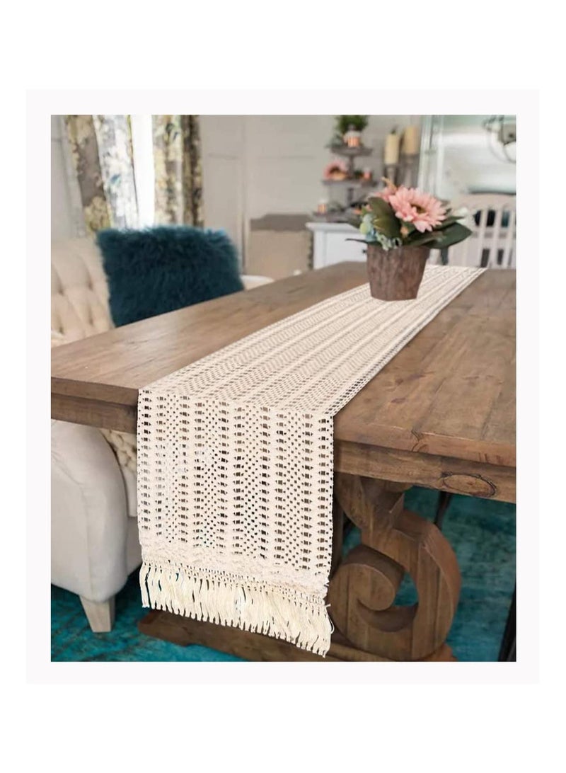 SYOSI Lace Tablecloths, 12 x 108 Inch Cotton Thread Tassel Wedding Tablecloths, Home Party Decoration Accessories Shooting Set Props for Hotels, Homestays, Family Gatherings, Wedding Parties - Image 1