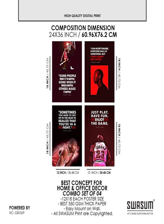 SWASUM Motivational and Inspirational Quotes Wall Posters, (Michael Jordan, Sports Poster) 12x18 Each, Pack of 04 Paper Wall Poster (unframed) - Image 3