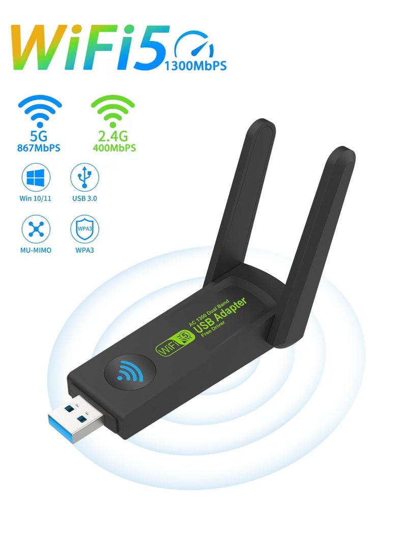 Youque Wireless USB WiFi Adapter,1300Mbps Dual Band 5.8/2.4Ghz Wireless Network External Receiver for PC/Desktop/Laptop/Tablet,Support Windows 11/10/8/7/Vista/XP - Image 1