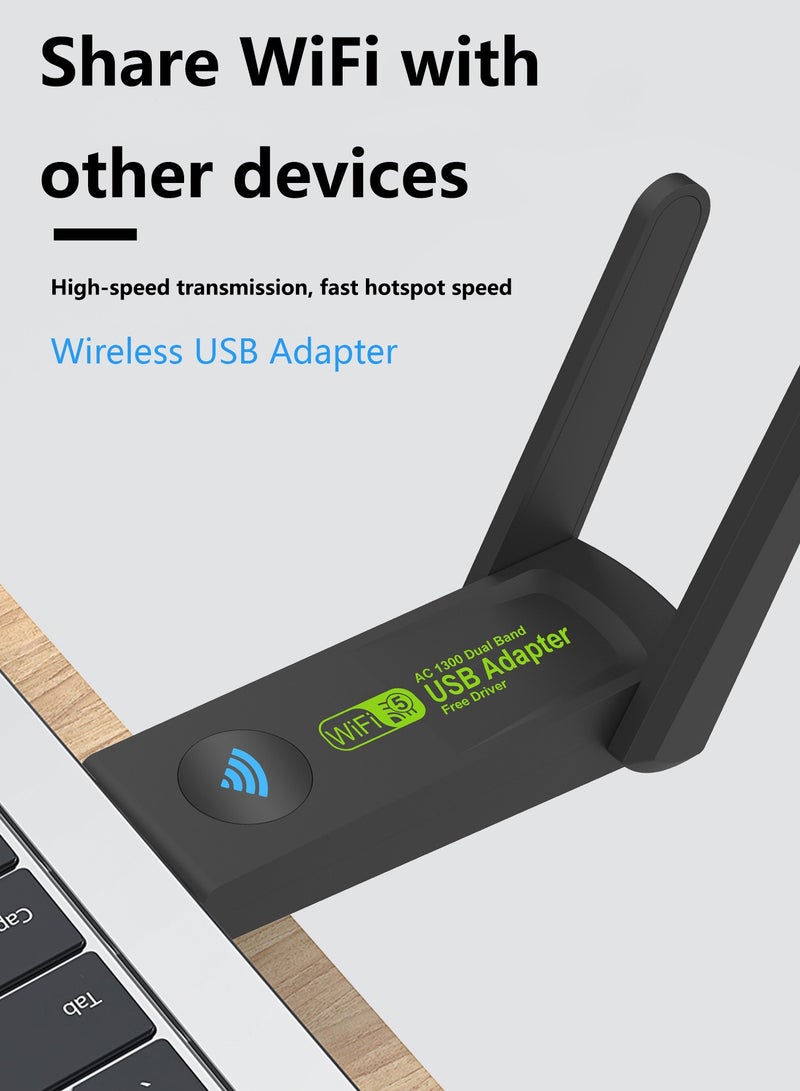 Youque Wireless USB WiFi Adapter,1300Mbps Dual Band 5.8/2.4Ghz Wireless Network External Receiver for PC/Desktop/Laptop/Tablet,Support Windows 11/10/8/7/Vista/XP - Image 4