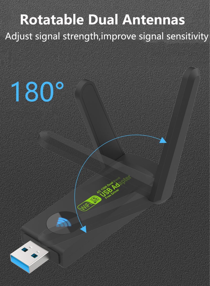 Youque Wireless USB WiFi Adapter,1300Mbps Dual Band 5.8/2.4Ghz Wireless Network External Receiver for PC/Desktop/Laptop/Tablet,Support Windows 11/10/8/7/Vista/XP - Image 5