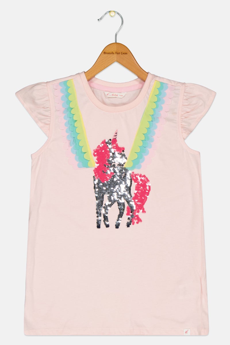 Hamleys Kids Girl Sequin Ruffle Sleeve Top, Pink - Image 2