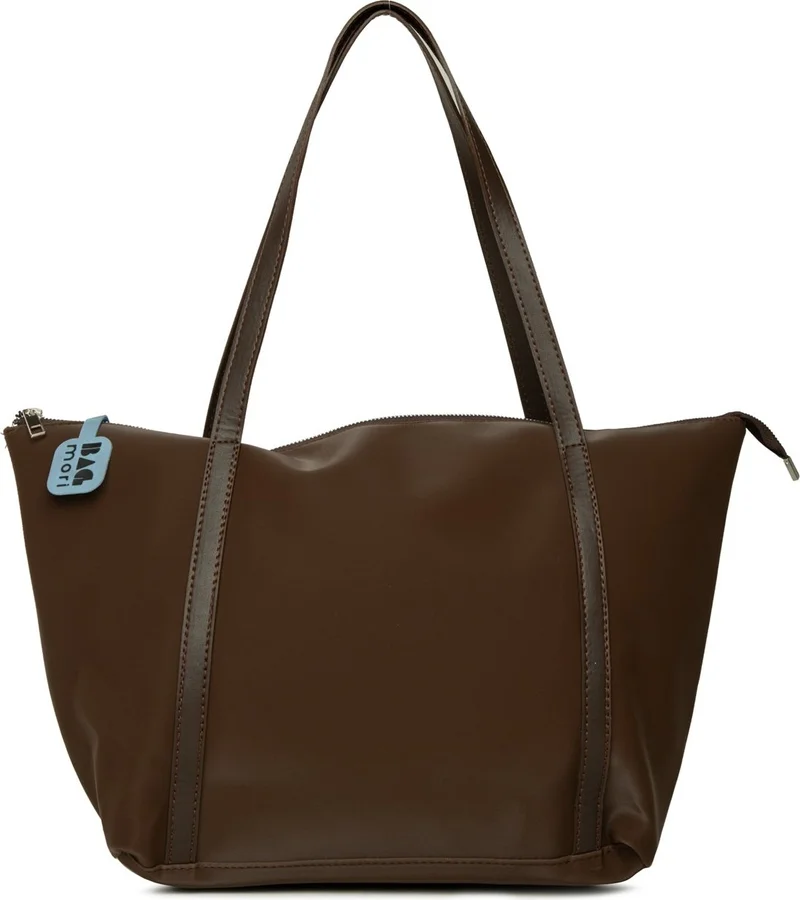 Bagmori Brown Color Tassel Detailed Satin Tote Bag