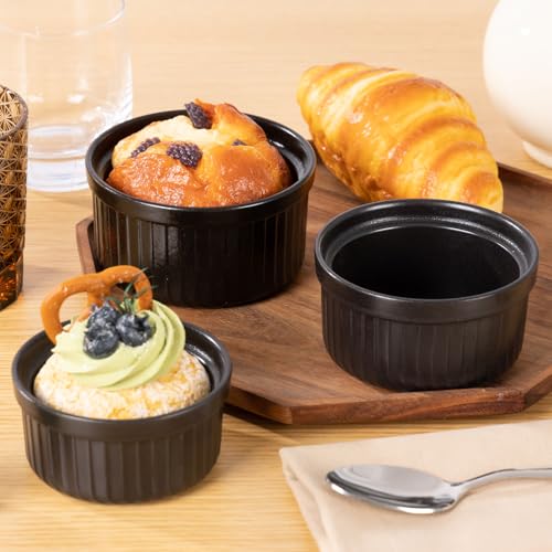 Yachi Black Souffle Ramekins: 8oz 6 Pieces Ceramic Baking Ramekin Set Oven Safe Stoneware Bakeware Serving for Sauces Dipping | Onion Soup | Lava Cake | Flan | Creme Brulee | Pudding | Mini Custard - Image 5