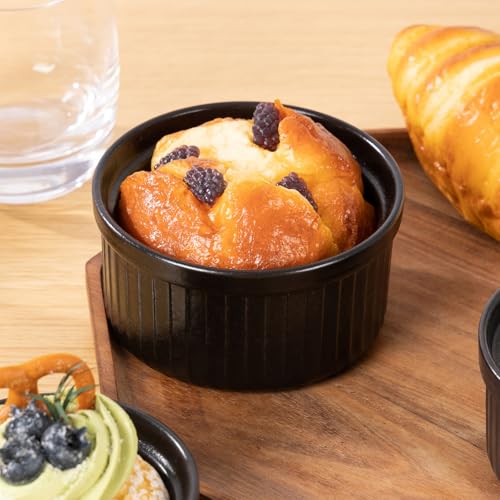 Yachi Black Souffle Ramekins: 8oz 6 Pieces Ceramic Baking Ramekin Set Oven Safe Stoneware Bakeware Serving for Sauces Dipping | Onion Soup | Lava Cake | Flan | Creme Brulee | Pudding | Mini Custard - Image 4