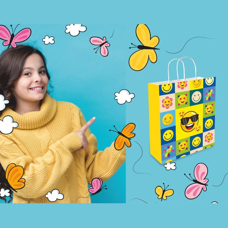 Omnipresent Pack Omnipresent Eco-Friendly Emoji Smiley Printed Paper Bags - 90 GSM, Pack of 24, Perfect for Diwali, Birthdays, Weddings, Return Gifts, Thank You Hampers, Goody Packets, Goodies and Packing - Image 3