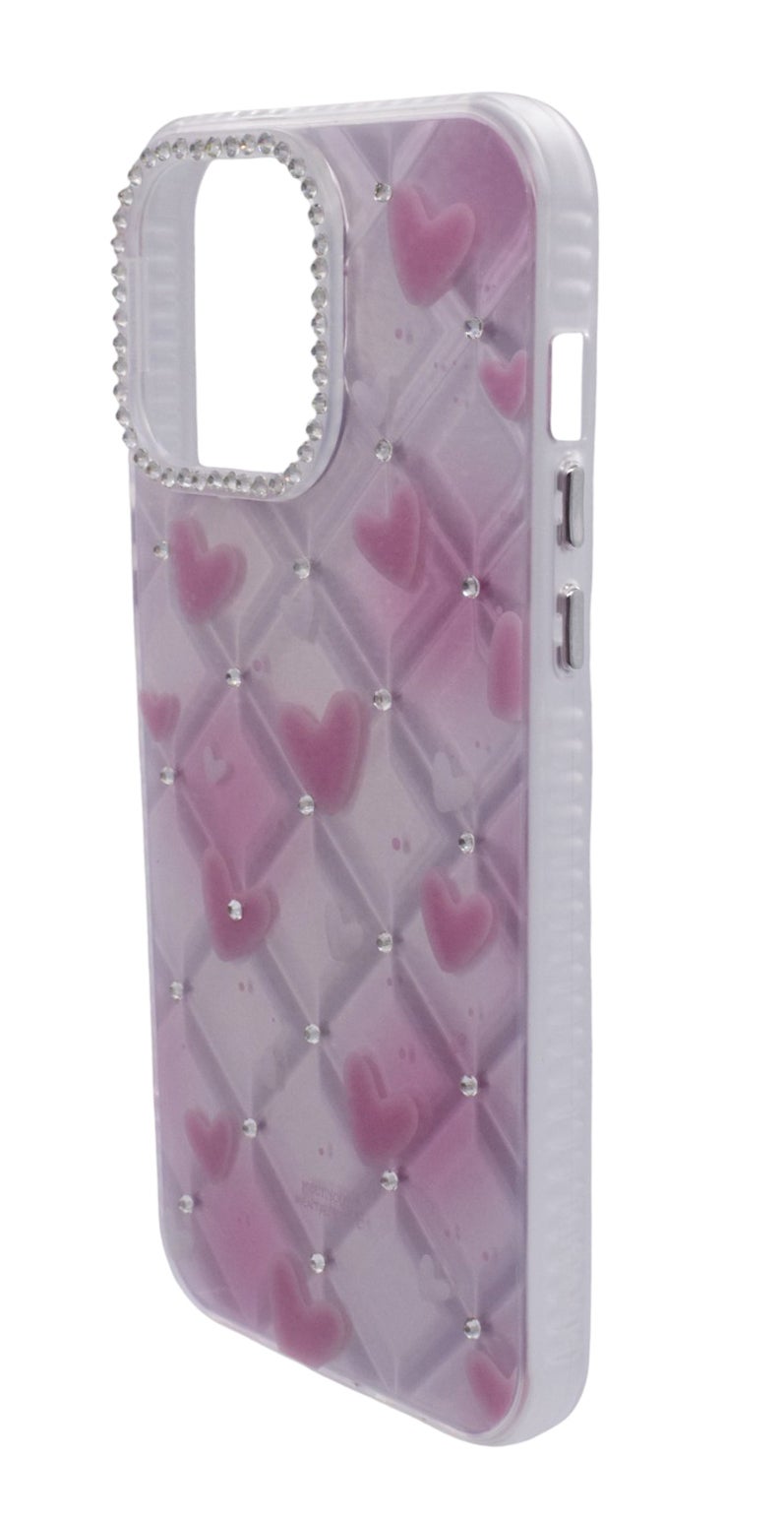 CFS TPU Heart Printed Back Cover Case with Rhinestone Camera Border For iPhone 15 Pro Max - Pink Transparent - Image 3