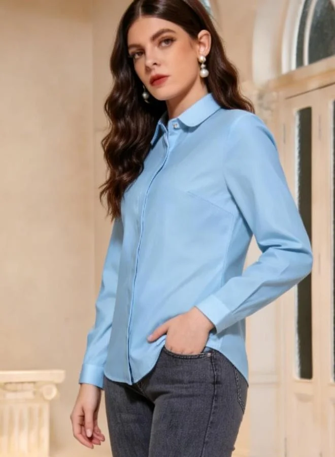 Take Two Blue Solid Long Sleeve Shirt