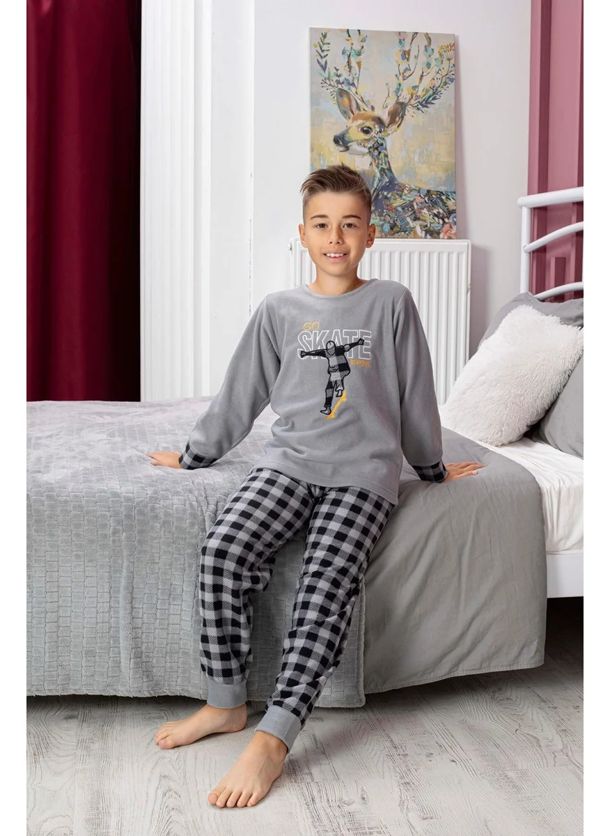 Mutlu City Happy City New Season Autumn/Winter Boy Skate Patterned Polar Fleece Pajama Set 4515