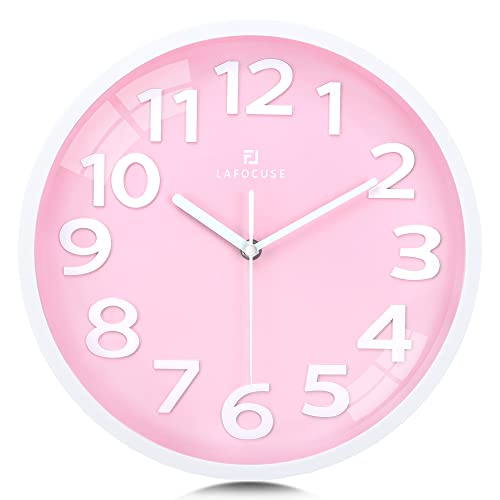 Lafocuse 12 Inch Silent 3D Numbers Pink Wall Clock for Living Room Decor, Battery Operated Pink Clocks for Girls Room Bedroom Kitchen - Image 1