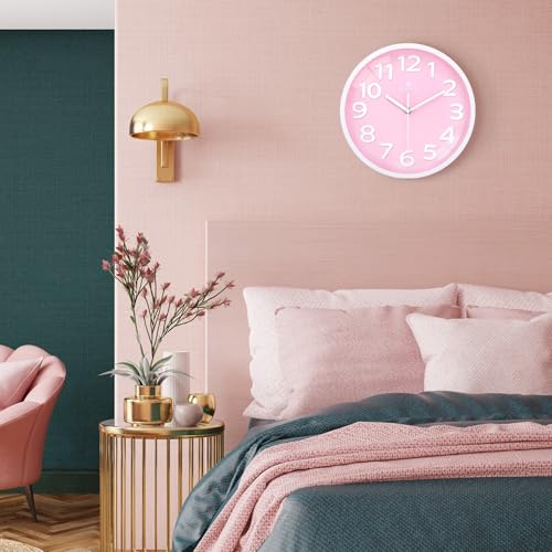 Lafocuse 12 Inch Silent 3D Numbers Pink Wall Clock for Living Room Decor, Battery Operated Pink Clocks for Girls Room Bedroom Kitchen - Image 4
