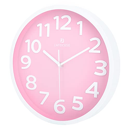 Lafocuse 12 Inch Silent 3D Numbers Pink Wall Clock for Living Room Decor, Battery Operated Pink Clocks for Girls Room Bedroom Kitchen - Image 5