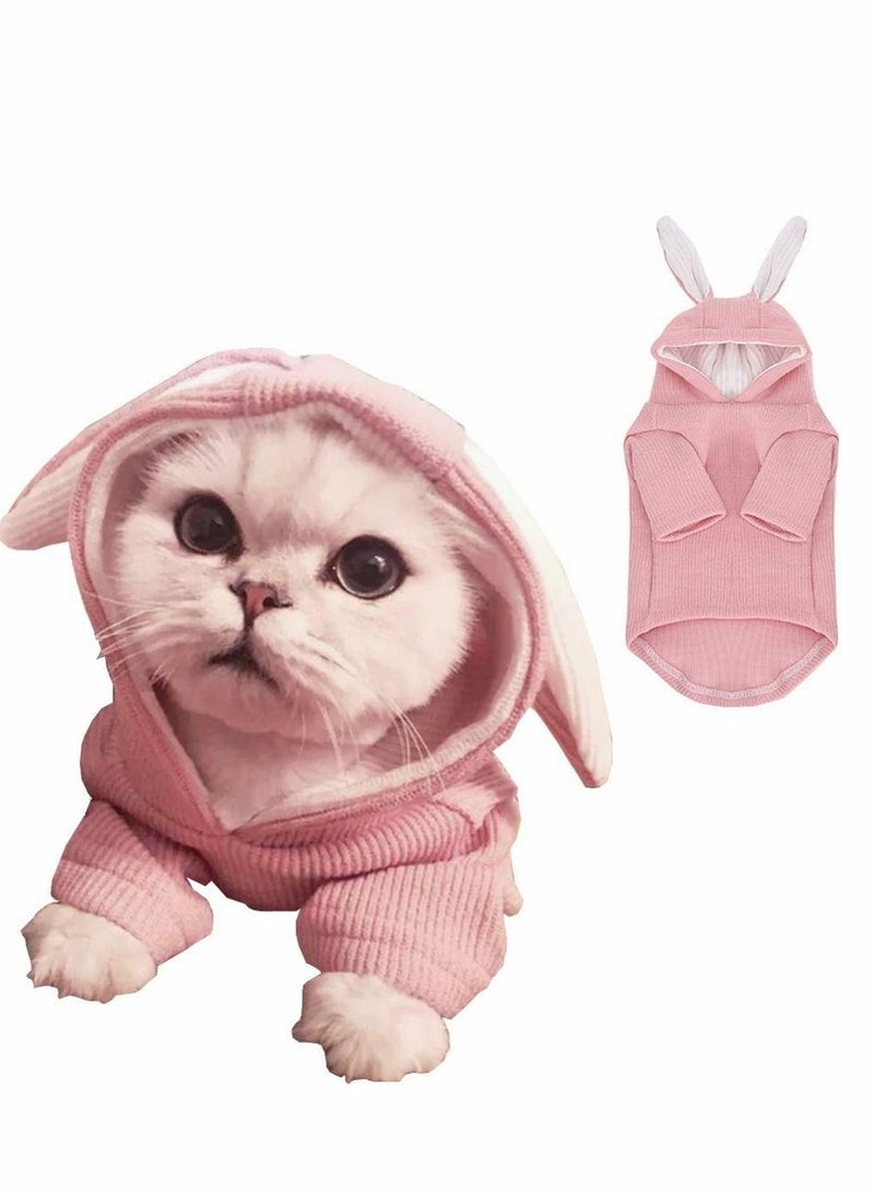 Pet Hoodie Cat Rabbit Outfit with Bunny Ears Cute Sweatshirt Spring and Autumn Puppy Knitted Sweater Kitty Soft Knitwear - Image 1