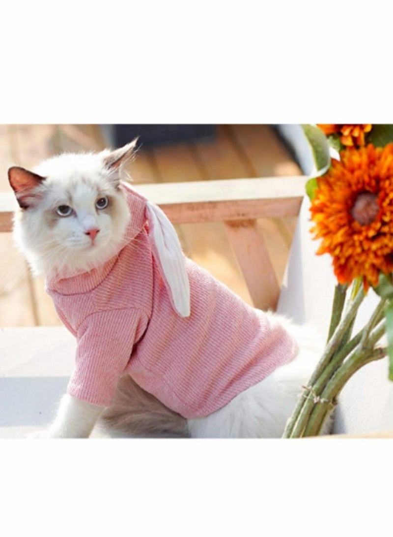 Pet Hoodie Cat Rabbit Outfit with Bunny Ears Cute Sweatshirt Spring and Autumn Puppy Knitted Sweater Kitty Soft Knitwear - Image 4