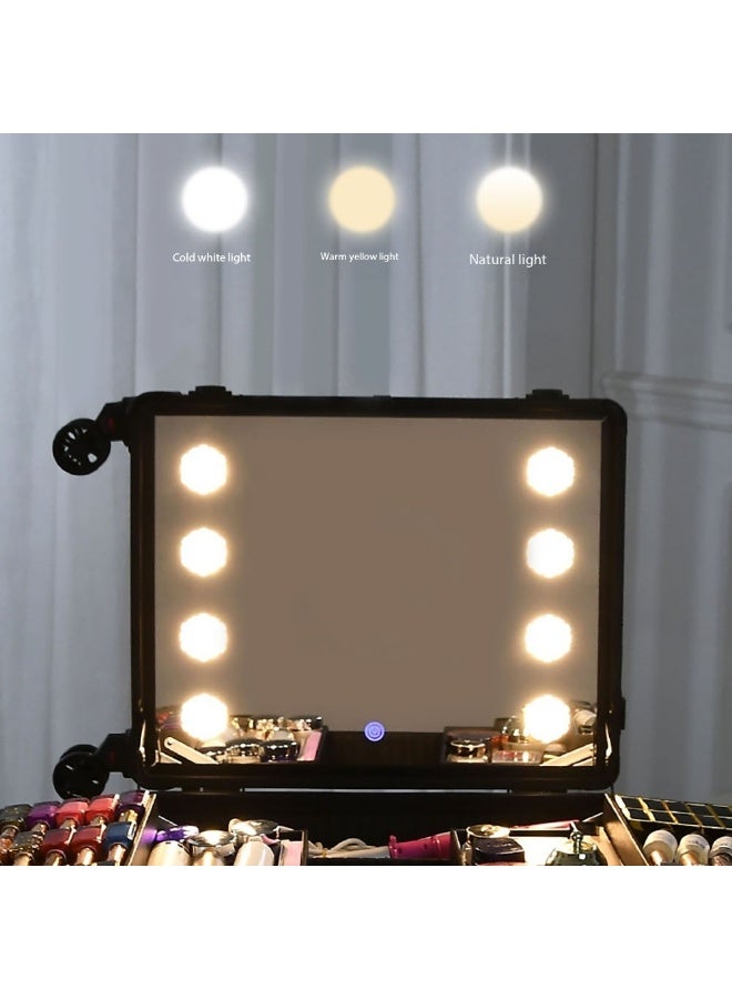 Professional Makeup Trolley Case, Large Capacity Travel Cosmetics Organizer with Stand & Wheels, Rolling Vanity Train Case with Mirror & Led Light for Hair, Beauty & Makup Artists (Black, 21 inch) - Image 5