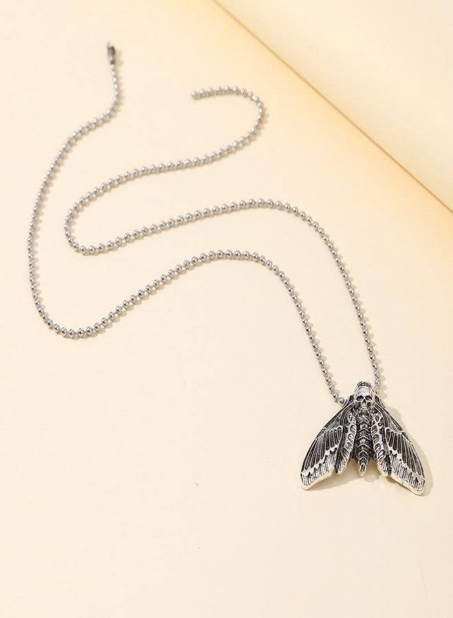 قلادة ماستايل® بتصميم جمجمة وعثة، مجوهرات عصرية كلاسيكية للرجال والنساء | سلسلة كروية - 4 × 3.2 سم - Image 5