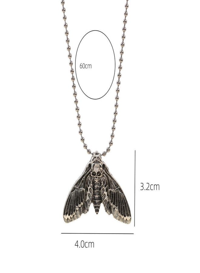 قلادة ماستايل® بتصميم جمجمة وعثة، مجوهرات عصرية كلاسيكية للرجال والنساء | سلسلة كروية - 4 × 3.2 سم - Image 4