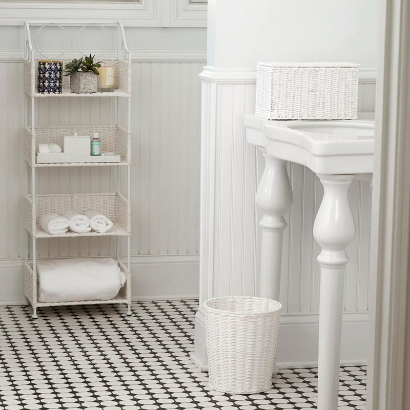 Household Essentials سلة منسوجة يدويًا صغيرة من حبل الورق مع غطاء باللون الأبيض - Image 4